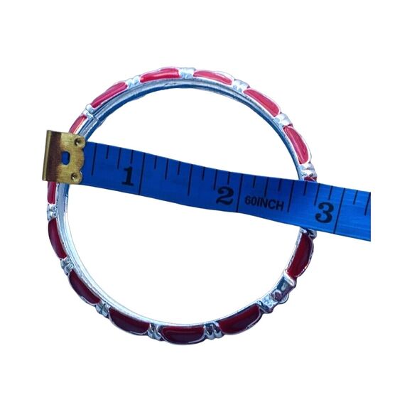 Vintage Red Silver Tone Bangle Bracelet 7.5" Hinged Nautical Formal Christmas - Picture 10 of 10